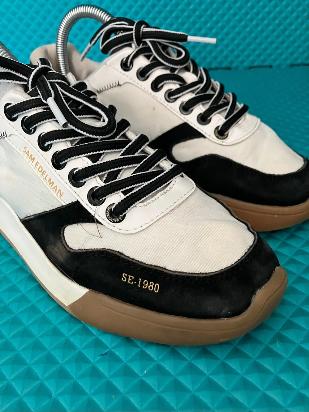 SAM EDELMAN Women Layla Black/White Suede Mixed Retro Inspired Sneakers | 8